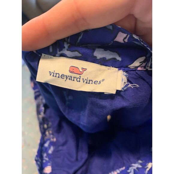 Vineyard Vines Blue Paisley Floral Ruffle Sleeve Summer Dress, Girl's size XL - Picture 2 of 5